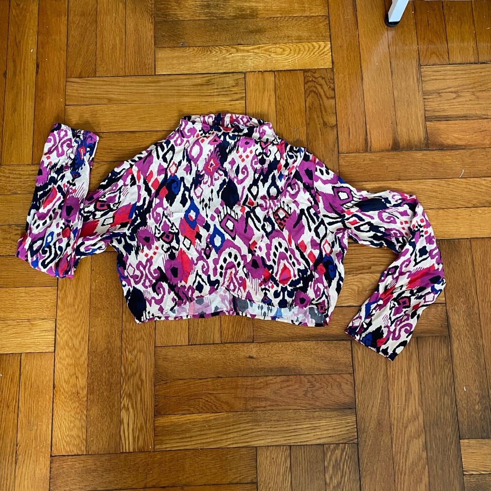 Zara Print Crop Top Women's Multicolor Wrap Style High Neck Viscose - Size M
